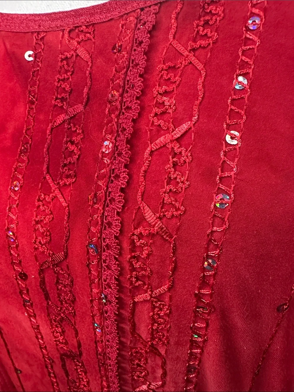 Boho Y2K Red Embellished Top Sequin Embroidery Tie Dye Pattern Dressbarn 1X